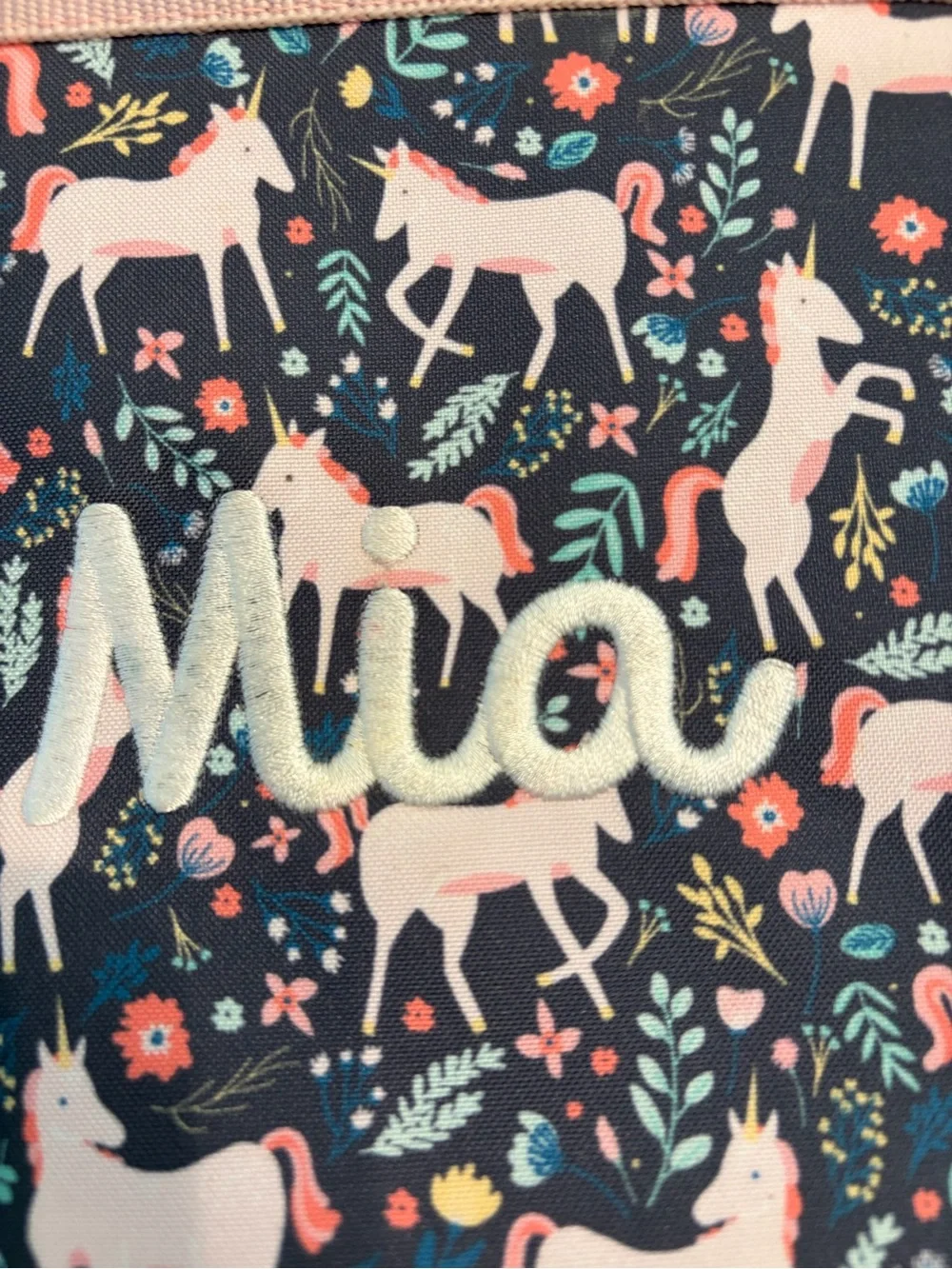 Personalized Navy and Pink Unicorn Kids Lunch Tote